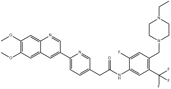 3-Pyridineacetamide, 6-(6,7-dimethoxy-3-quinolinyl)-N-[4-[(4-ethyl-1-piperazinyl)methyl]-2-fluoro-5-(trifluoromethyl)phenyl]- 구조식 이미지