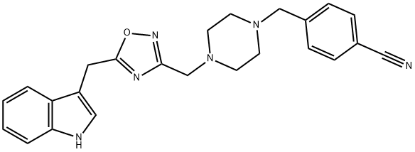 Benzonitrile, 4-[[4-[[5-(1H-indol-3-ylmethyl)-1,2,4-oxadiazol-3-yl]methyl]-1-piperazinyl]methyl]- Structure