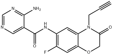 5-Pyrimidinecarboxamide, 4-amino-N-[7-fluoro-3,4-dihydro-3-oxo-4-(2-propyn-1-yl)-2H-1,4-benzoxazin-6-yl]- Structure