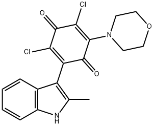 2,5-Cyclohexadiene-1,4-dione, 2,6-dichloro-3-(2-methyl-1H-indol-3-yl)-5-(4-morpholinyl)- Structure