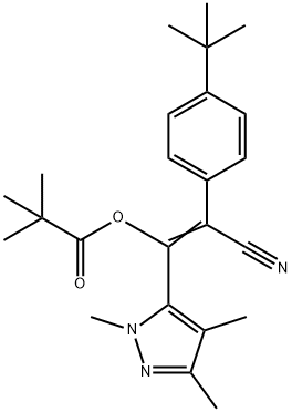 Propanoic acid, 2,2-dimethyl-, 2-cyano-2-[4-(1,1-dimethylethyl)phenyl]-1-(1,3,4-trimethyl-1H-pyrazol-5-yl)ethenyl ester Structure