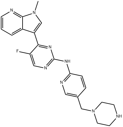 2-Pyrimidinamine, 5-fluoro-4-(1-methyl-1H-pyrrolo[2,3-b]pyridin-3-yl)-N-[5-(1-piperazinylmethyl)-2-pyridinyl]- Structure