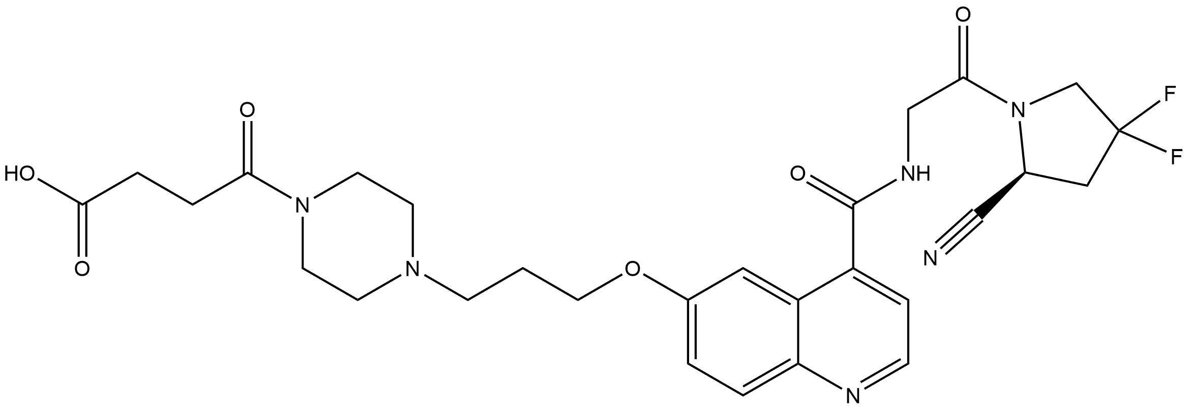 1-Piperazinebutanoic acid, 4-[3-[[4-[[[2-[(2S)-2-cyano-4,4-difluoro-1-pyrrolidinyl]-2-oxoethyl]amino]carbonyl]-6-quinolinyl]oxy]propyl]-γ-oxo- Structure