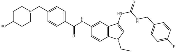 Benzamide, N-[1-ethyl-3-[[[[(4-fluorophenyl)methyl]amino]carbonyl]amino]-1H-indol-5-yl]-4-[(4-hydroxy-1-piperidinyl)methyl]- Structure