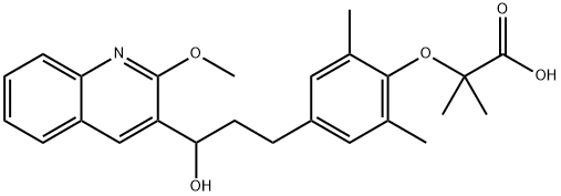 Propanoic acid, 2-[4-[3-hydroxy-3-(2-methoxy-3-quinolinyl)propyl]-2,6-dimethylphenoxy]-2-methyl- Structure