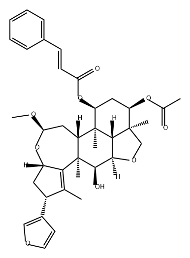 2-Propenoic acid, 3-phenyl-, (2R,3aS,5R,6aR,6bR,7S,9R,9aR,11aR,11bR,12S,12aR)-9-(acetyloxy)-2-(3-furanyl)-3,3a,6,6a,6b,7,8,9,9a,10,11a,11b,12,12a-tetradecahydro-12-hydroxy-5-methoxy-1,6b,9a,12a-tetramethyl-2H,5H-cyclopent[a]isobenzofuro[7,1-gh][3]benzoxepin-7-yl ester, (2E)- Structure