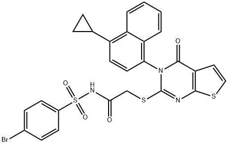 Acetamide, N-[(4-bromophenyl)sulfonyl]-2-[[3-(4-cyclopropyl-1-naphthalenyl)-3,4-dihydro-4-oxothieno[2,3-d]pyrimidin-2-yl]thio]- Structure