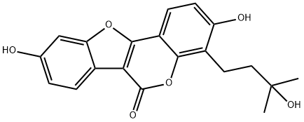 6H-Benzofuro[3,2-c][1]benzopyran-6-one, 3,9-dihydroxy-4-(3-hydroxy-3-methylbutyl)- Structure