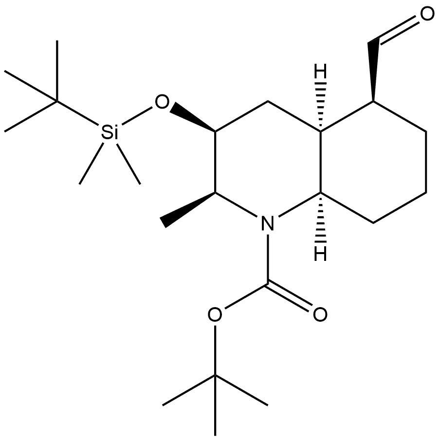 tert-Butyl (2S,3S,4aS,5S,8aR)-3-((tert-butyldimethylsilyl)oxy)-5-formyl-2-methyloctahydroquinoline-1(2H)-carboxylate 구조식 이미지