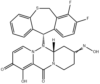 Dipyrido[2,1-c:2',1'-f][1,2,4]triazine-2,8,12(6H)-trione, 6-[(11S)-7,8-difluoro-6,11-dihydrodibenzo[b,e]thiepin-11-yl]-6a,7,9,10-tetrahydro-1-hydroxy-, 8-oxime, (6aR)- Structure