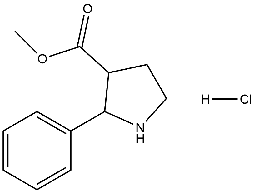 3-Pyrrolidinecarboxylic acid, 2-phenyl-, methyl ester, hydrochloride (1:1) Structure