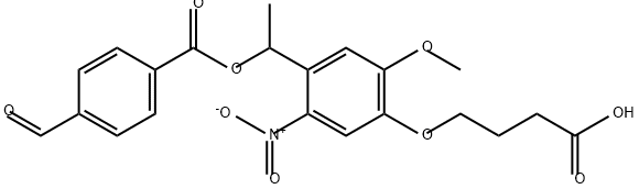 Benzoic acid, 4-formyl-, 1-[4-(3-carboxypropoxy)-5-methoxy-2-nitrophenyl]ethyl ester Structure