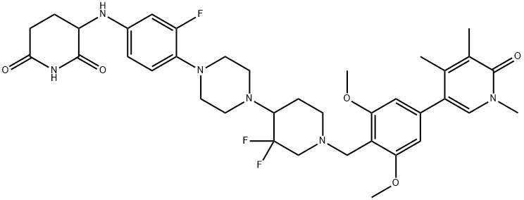 2,6-Piperidinedione, 3-[[4-[4-[1-[[4-(1,6-dihydro-1,4,5-trimethyl-6-oxo-3-pyridinyl)-2,6-dimethoxyphenyl]methyl]-3,3-difluoro-4-piperidinyl]-1-piperazinyl]-3-fluorophenyl]amino]- Structure