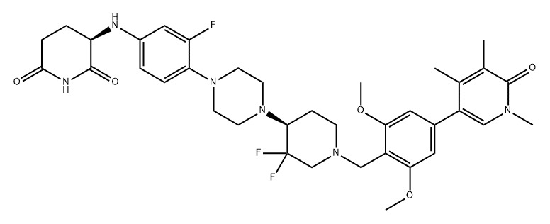 2,6-Piperidinedione, 3-[[4-[4-[(4S)-1-[[4-(1,6-dihydro-1,4,5-trimethyl-6-oxo-3-pyridinyl)-2,6-dimethoxyphenyl]methyl]-3,3-difluoro-4-piperidinyl]-1-piperazinyl]-3-fluorophenyl]amino]-, (3R)- Structure