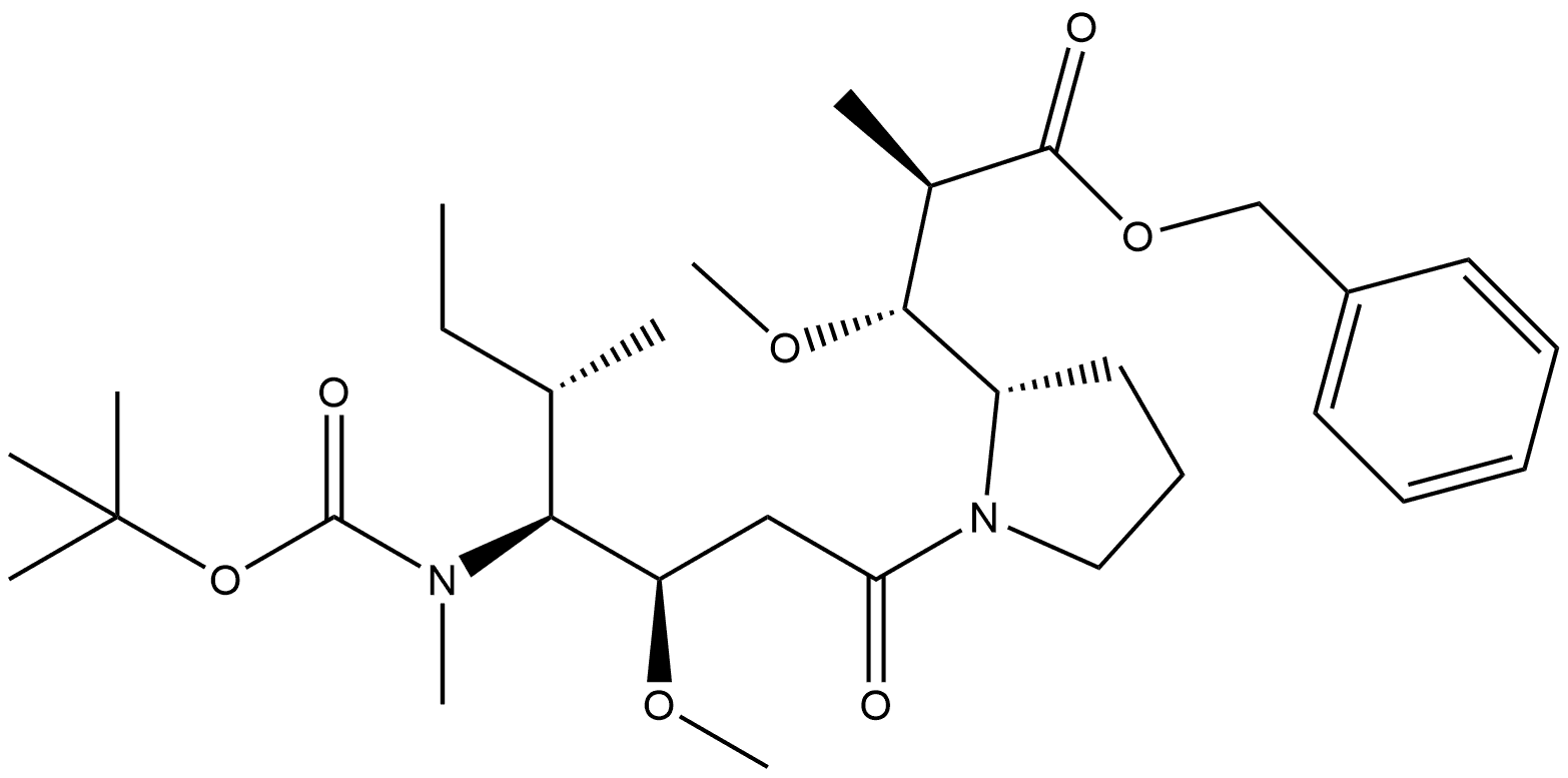2-?Pyrrolidinepropanoic acid, 1-?[(3R,?4S,?5S)?-?4-?[[(1,?1-?dimethylethoxy)?carbonyl]?methylamino]?-?3-?methoxy-?5-?methyl-?1-?oxoheptyl]?-?β-?methoxy-?α-?methyl-?, phenylmethyl ester, (αR,?βR,?2S)?- Structure
