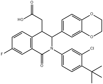 2-[3-Chloro-4-(1,1-dimethylethyl)phenyl]-3-(2,3-dihydro-1,4-benzodioxin-6-yl)-7-fluoro-1,2,3,4-tetrahydro-1-oxo-4-isoquinolineacetic acid Structure