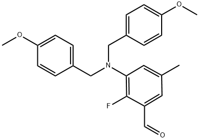 Benzaldehyde, 3-[bis[(4-methoxyphenyl)methyl]amino]-2-fluoro-5-methyl- Structure