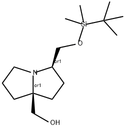 1H-Pyrrolizine-7a(5H)-methanol, 3-[[[(1,1-dimethylethyl)dimethylsilyl]oxy]methyl]tetrahydro-, (3R,7aS)-rel- 구조식 이미지