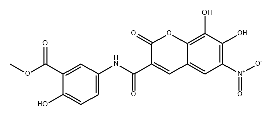 Benzoic acid, 5-[[(7,8-dihydroxy-6-nitro-2-oxo-2H-1-benzopyran-3-yl)carbonyl]amino]-2-hydroxy-, methyl ester Structure