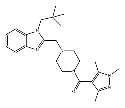 Methanone, [4-[[1-(2,2-dimethylpropyl)-1H-benzimidazol-2-yl]methyl]-1-piperazinyl](1,3,5-trimethyl-1H-pyrazol-4-yl)- 구조식 이미지