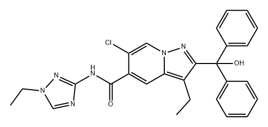 Pyrazolo[1,5-a]pyridine-5-carboxamide, 6-chloro-3-ethyl-N-(1-ethyl-1H-1,2,4-triazol-3-yl)-2-(hydroxydiphenylmethyl)- Structure