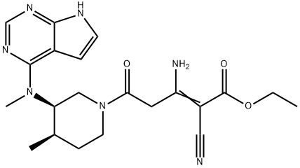 2-Pentenoic acid, 3-amino-2-cyano-5-[(3R,4R)-4-methyl-3-(methyl-7H-pyrrolo[2,3-d]pyrimidin-4-ylamino)-1-piperidinyl]-5-oxo-, ethyl ester Structure