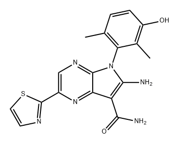 5H-Pyrrolo[2,3-b]pyrazine-7-carboxamide, 6-amino-5-(3-hydroxy-2,6-dimethylphenyl)-2-(2-thiazolyl)- Structure