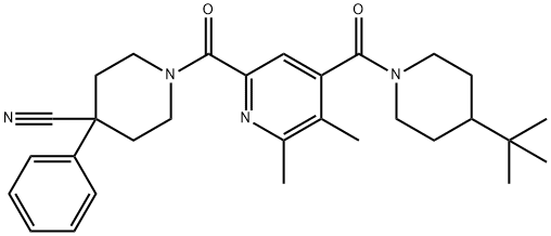 4-Piperidinecarbonitrile, 1-[[4-[[4-(1,1-dimethylethyl)-1-piperidinyl]carbonyl]-5,6-dimethyl-2-pyridinyl]carbonyl]-4-phenyl- 구조식 이미지