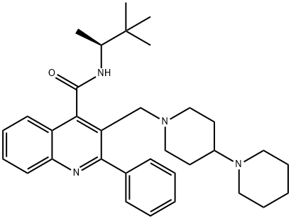 4-Quinolinecarboxamide, 3-([1,4'-bipiperidin]-1'-ylmethyl)-2-phenyl-N-[(1S)-1,2,2-trimethylpropyl]- 구조식 이미지