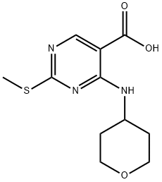 5-Pyrimidinecarboxylic acid, 2-(methylthio)-4-[(tetrahydro-2H-pyran-4-yl)amino]- Structure