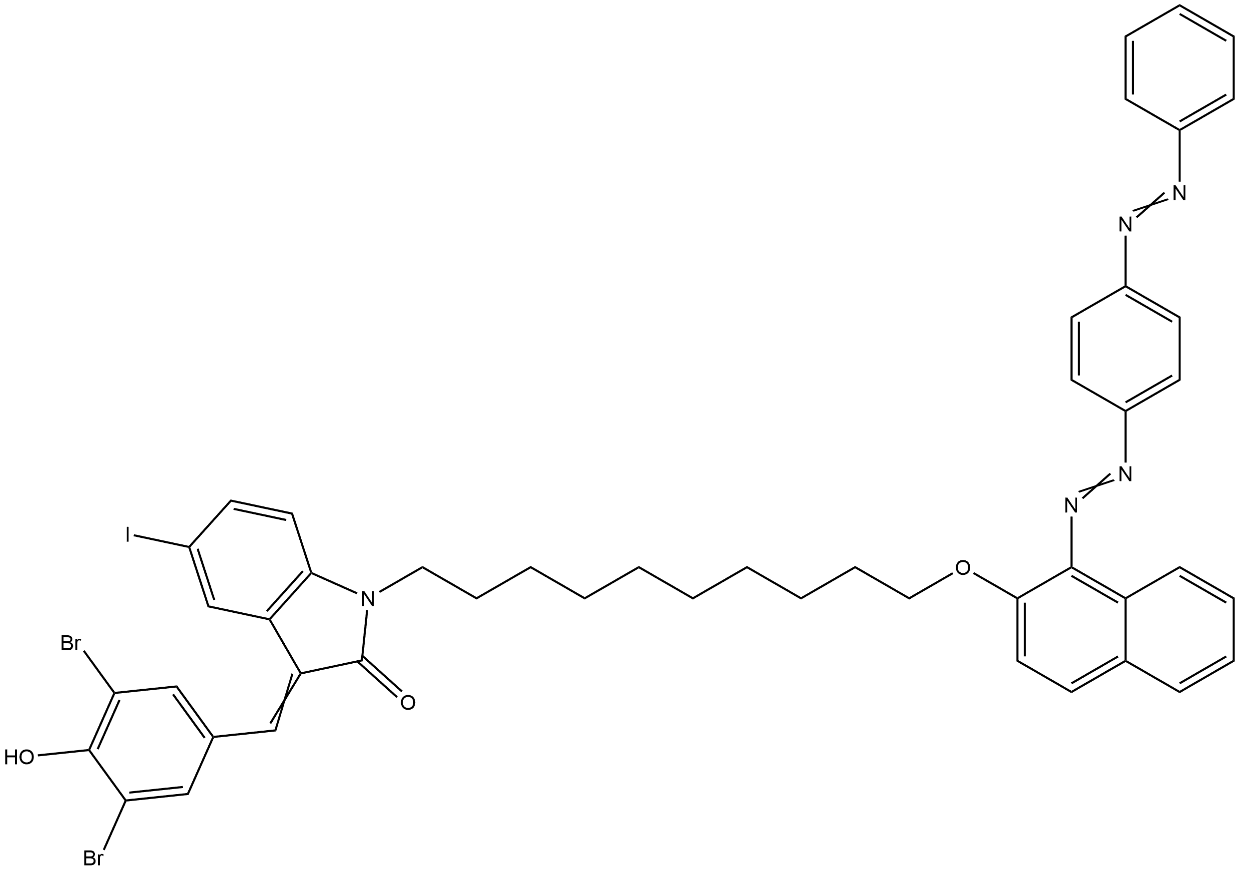 3-[(3,5-Dibromo-4-hydroxyphenyl)methylene]-1,3-dihydro-5-iodo-1-[10-[[1-[2-[4-(2-phenyldiazenyl)phenyl]diazenyl]-2-naphthalenyl]oxy]decyl]-2H-indol-2-one Structure