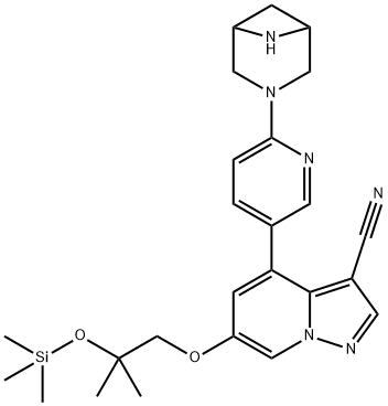 Pyrazolo[1,5-a]pyridine-3-carbonitrile, 4-[6-(3,6-diazabicyclo[3.1.1]hept-3-yl)-3-pyridinyl]-6-[2-methyl-2-[(trimethylsilyl)oxy]propoxy]- Structure