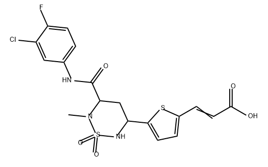 2-Propenoic acid, 3-[5-[5-[[(3-chloro-4-fluorophenyl)amino]carbonyl]tetrahydro-6-methyl-1,1-dioxido-2H-1,2,6-thiadiazin-3-yl]-2-thienyl]- Structure