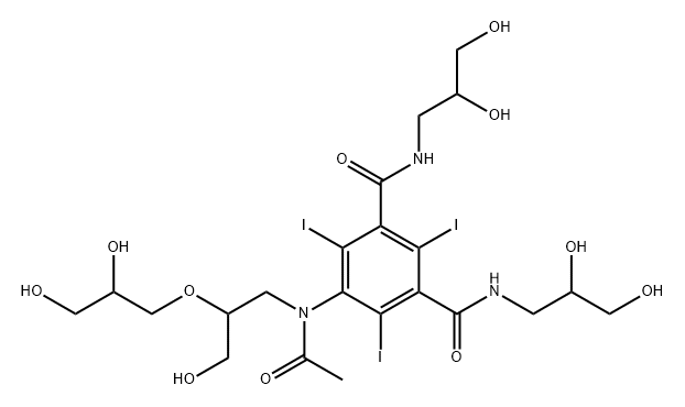 1,3-Benzenedicarboxamide, 5-[acetyl[2-(2,3-dihydroxypropoxy)-3-hydroxypropyl]amino]-N1,N3-bis(2,3-dihydroxypropyl)-2,4,6-triiodo- Structure