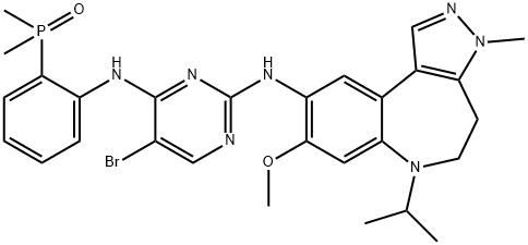 2,4-Pyrimidinediamine, 5-bromo-N4-[2-(dimethylphosphinyl)phenyl]-N2-[3,4,5,6-tetrahydro-8-methoxy-3-methyl-6-(1-methylethyl)pyrazolo[3,4-d][1]benzazepin-9-yl]- Structure