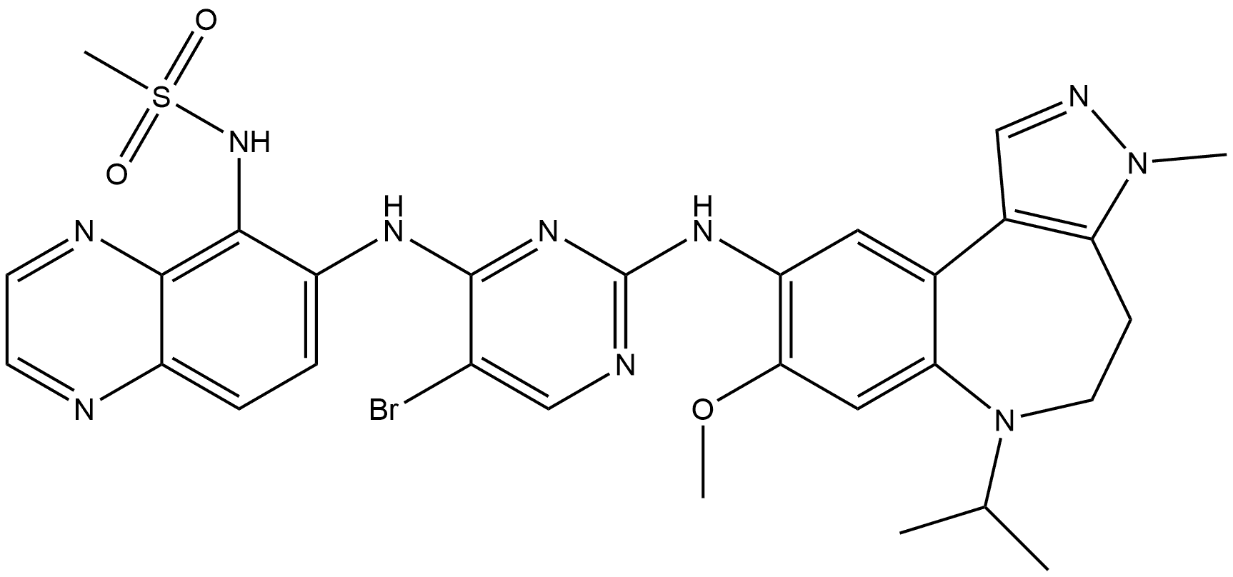 N-[6-[[5-Bromo-2-[[3,4,5,6-tetrahydro-8-methoxy-3-methyl-6-(1-methylethyl)pyrazolo[3,4-d][1]benzazepin-9-yl]amino]-4-pyrimidinyl]amino]-5-quinoxalinyl]methanesulfonamide Structure