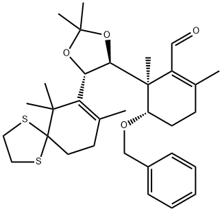 1-Cyclohexene-1-carboxaldehyde, 6-[(4S,5S)-2,2-dimethyl-5-(6,6,8-trimethyl-1,4-dithiaspiro[4.5]dec-7-en-7-yl)-1,3-dioxolan-4-yl]-2,6-dimethyl-5-(phenylmethoxy)-, (5S,6S)- Structure