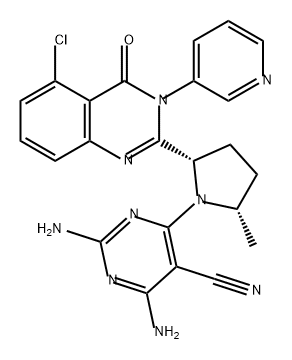 5-Pyrimidinecarbonitrile, 2,4-diamino-6-[(2S,5S)-2-[5-chloro-3,4-dihydro-4-oxo-3-(3-pyridinyl)-2-quinazolinyl]-5-methyl-1-pyrrolidinyl]- Structure