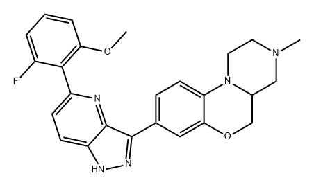 Pyrazino[2,1-c][1,4]benzoxazine, 8-[5-(2-fluoro-6-methoxyphenyl)-1H-pyrazolo[4,3-b]pyridin-3-yl]-1,2,3,4,4a,5-hexahydro-3-methyl- Structure