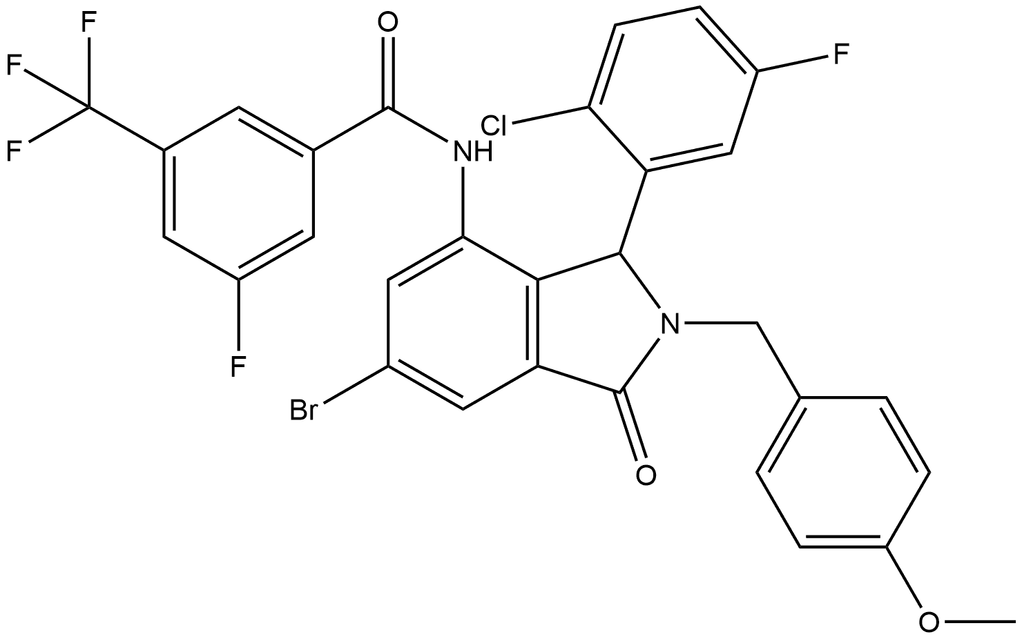 N-(6-bromo-3-(2-chloro-5-fluorophenyl)-2-(4-methoxybenzyl)-1-oxoisoindolin-4-yl)-3-fluoro-5-(trifluoromethyl)benzamide Structure