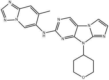 9H-Imidazo[2,1-f]purin-2-amine, N-(7-methyl[1,2,4]triazolo[1,5-a]pyridin-6-yl)-9-(tetrahydro-2H-pyran-4-yl)- Structure