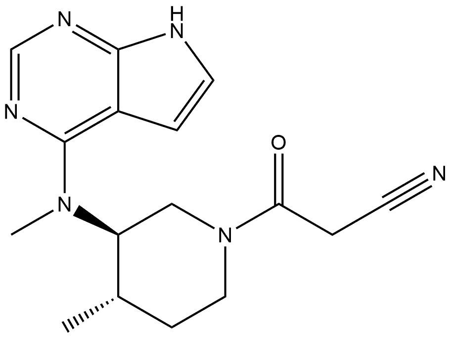 1-Piperidinepropanenitrile, 4-methyl-3-(methyl-7H-pyrrolo[2,3-d]pyrimidin-4-ylamino)-β-oxo-, (3R,4S)-rel- Structure