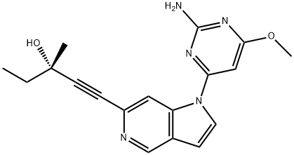 1-Pentyn-3-ol, 1-[1-(2-amino-6-methoxy-4-pyrimidinyl)-1H-pyrrolo[3,2-c]pyridin-6-yl]-3-methyl-, (3S)- 구조식 이미지