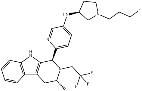 3-Pyridinamine, N-[(3S)-1-(3-fluoropropyl)-3-pyrrolidinyl]-6-[(1S,3R)-2,3,4,9-tetrahydro-3-methyl-2-(2,2,2-trifluoroethyl)-1H-pyrido[3,4-b]indol-1-yl]- 구조식 이미지