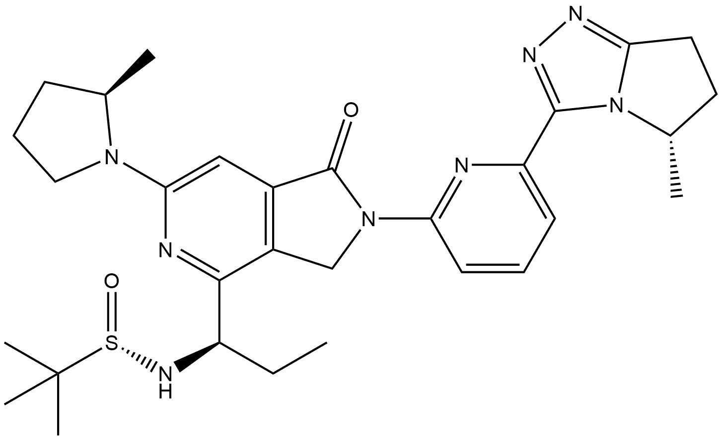 [S(S)]-N-[(1R)-1-[2-[6-[(5S)-6,7-Dihydro-5-methyl-5H-pyrrolo[2,1-c]-1,2,4-triazol-3-yl]-2-pyridinyl]-2,3-dihydro-6-[(2R)-2-methyl-1-pyrrolidinyl]-1-oxo-1H-pyrrolo[3,4-c]pyridin-4-yl]propyl]-2-methyl-2-propanesulfinamide Structure