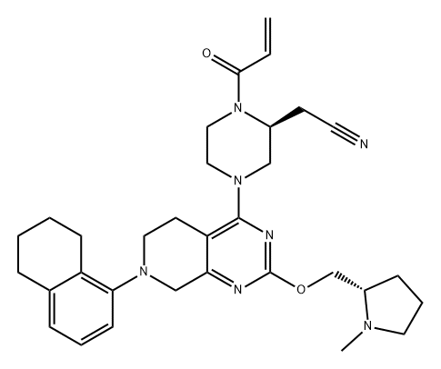 2-Piperazineacetonitrile, 1-(1-oxo-2-propen-1-yl)-4-[5,6,7,8-tetrahydro-2-[[(2S)-1-methyl-2-pyrrolidinyl]methoxy]-7-(5,6,7,8-tetrahydro-1-naphthalenyl)pyrido[3,4-d]pyrimidin-4-yl]-, (2S)- Structure