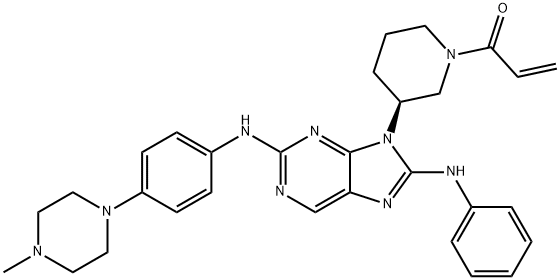 2-Propen-1-one, 1-[(3S)-3-[2-[[4-(4-methyl-1-piperazinyl)phenyl]amino]-8-(phenylamino)-9H-purin-9-yl]-1-piperidinyl]- Structure