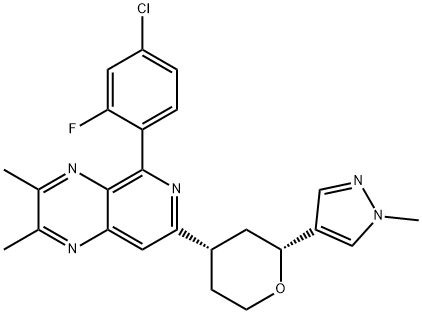 Pyrido[3,4-b]pyrazine, 5-(4-chloro-2-fluorophenyl)-2,3-dimethyl-7-[(2R,4S)-tetrahydro-2-(1-methyl-1H-pyrazol-4-yl)-2H-pyran-4-yl]- Structure