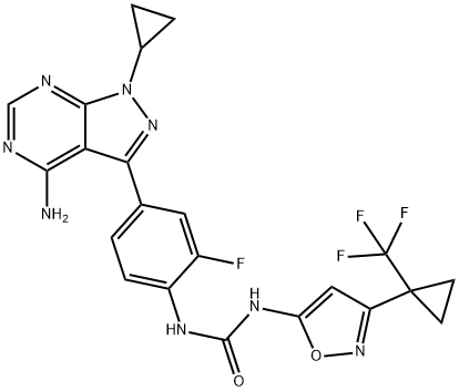 Urea, N-[4-(4-amino-1-cyclopropyl-1H-pyrazolo[3,4-d]pyrimidin-3-yl)-2-fluorophenyl]-N'-[3-[1-(trifluoromethyl)cyclopropyl]-5-isoxazolyl]- Structure