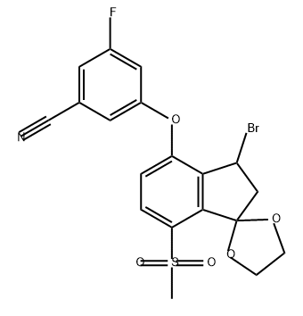 Benzonitrile, 3-[[3'-bromo-2',3'-dihydro-7'-(methylsulfonyl)spiro[1,3-dioxolane-2,1'-[1H]inden]-4'-yl]oxy]-5-fluoro- Structure